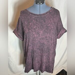 Zenana Outfitters Acid Washed Plum Boxy Cuffed Sleeve Tee